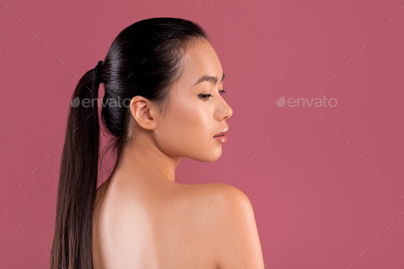 Sexy Naked Chinese Woman Posing On Purple Studio Background Stock Photo By Prostock Studio